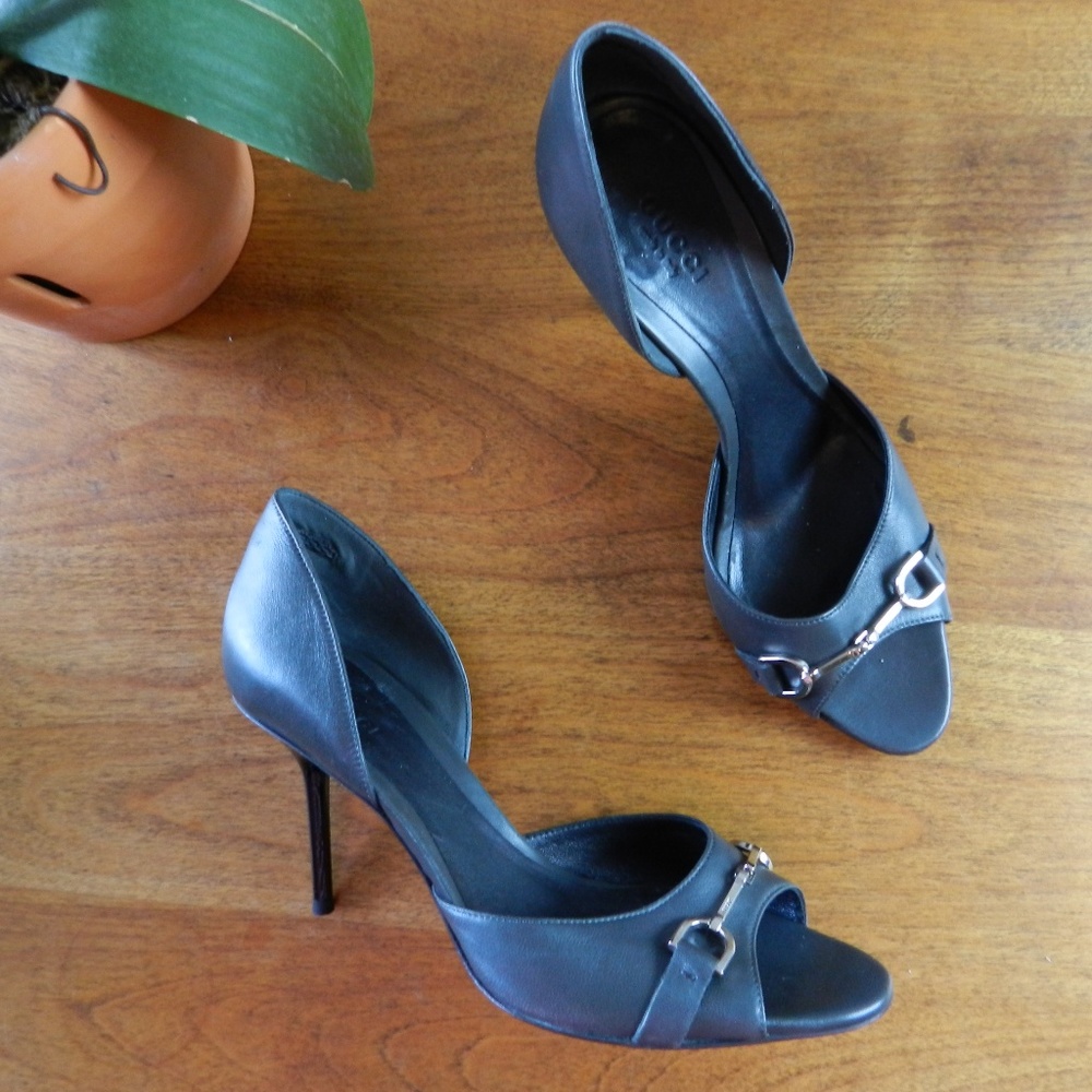 Gucci Dark Gray Horsebit D'orsay Heel 37.5